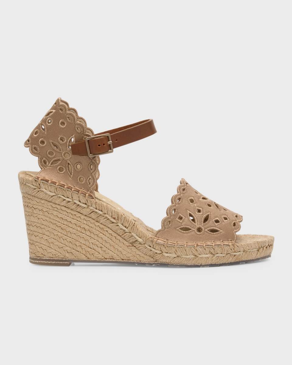 Orito Satin Eyelet Wedge Espadrilles
